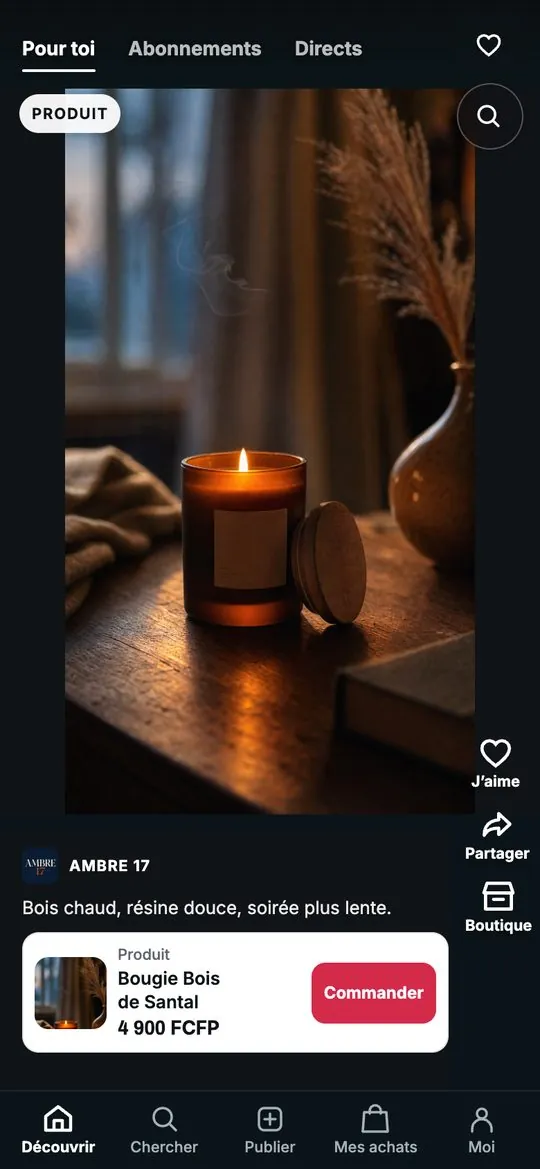 Le fil Découvrir avec un produit et son bouton Commander