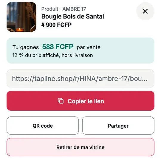 Le lien du créateur et la part fixée par la boutique