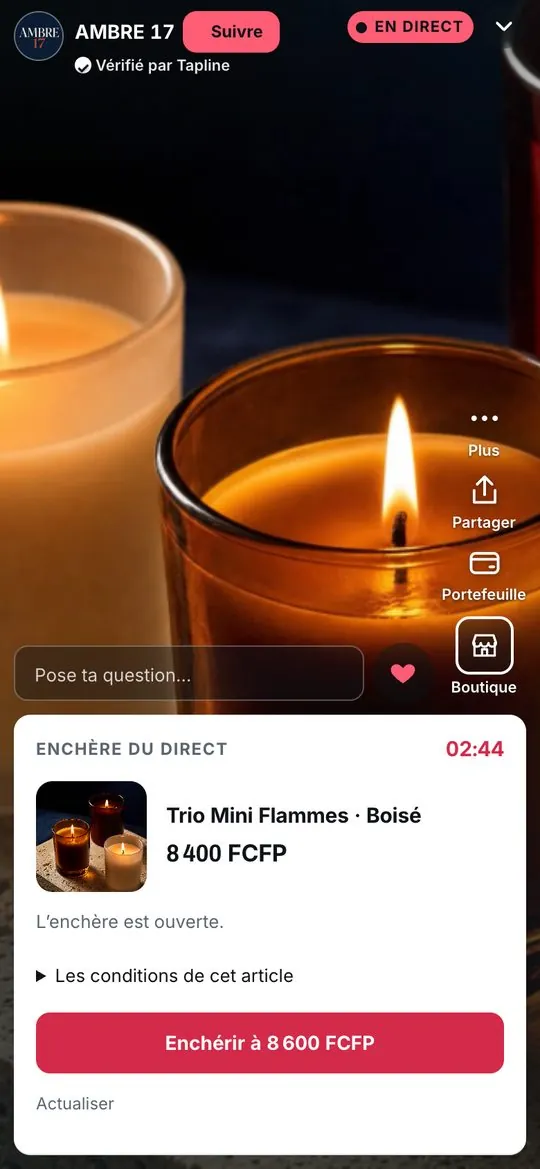 Une enchère pendant un direct