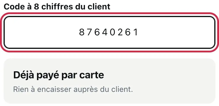 Le code de remise à 8 chiffres
