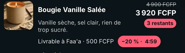 Offre du direct : prix barré, −20 % et le chrono